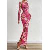 imagePRETTYGARDEN Bodycon Maxi Dress 2025 Fall Floral Long Sleeve Sexy Mesh Cocktail Wedding Guest Long DressesPink Flower