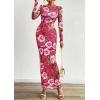 imagePRETTYGARDEN Bodycon Maxi Dress 2025 Fall Floral Long Sleeve Sexy Mesh Cocktail Wedding Guest Long DressesPink Flower
