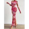 imagePRETTYGARDEN Bodycon Maxi Dress 2025 Fall Floral Long Sleeve Sexy Mesh Cocktail Wedding Guest Long DressesPink Flower