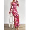 imagePRETTYGARDEN Bodycon Maxi Dress 2025 Fall Floral Long Sleeve Sexy Mesh Cocktail Wedding Guest Long DressesPink Flower