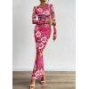 imagePRETTYGARDEN Bodycon Maxi Dress 2025 Fall Floral Long Sleeve Sexy Mesh Cocktail Wedding Guest Long DressesPink Flower