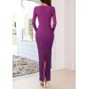imagePRETTYGARDEN Bodycon Maxi Dress 2025 Fall Floral Long Sleeve Sexy Mesh Cocktail Wedding Guest Long DressesPurple