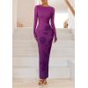 imagePRETTYGARDEN Bodycon Maxi Dress 2025 Fall Floral Long Sleeve Sexy Mesh Cocktail Wedding Guest Long DressesPurple