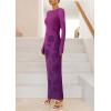 imagePRETTYGARDEN Bodycon Maxi Dress 2025 Fall Floral Long Sleeve Sexy Mesh Cocktail Wedding Guest Long DressesPurple