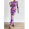 imagePRETTYGARDEN Bodycon Maxi Dress 2025 Fall Floral Long Sleeve Sexy Mesh Cocktail Wedding Guest Long DressesPurple Flower