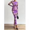 imagePRETTYGARDEN Bodycon Maxi Dress 2025 Fall Floral Long Sleeve Sexy Mesh Cocktail Wedding Guest Long DressesPurple Flower