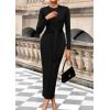 imagePRETTYGARDEN Womens 2025 Wedding Guest Midi Dresses Semi Formal Long Sleeve Bodycon Tie Waist Cocktail Fall Fashion ClothesBlack
