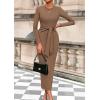 imagePRETTYGARDEN Womens 2025 Wedding Guest Midi Dresses Semi Formal Long Sleeve Bodycon Tie Waist Cocktail Fall Fashion ClothesKhaki