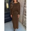 imagePRETTYGARDEN Womens Fall 2025 Two Piece Matching Skirt Sets Long Sleeve Tops Maxi Long Slit Bodycon Skirts Vacation OutfitsBrown