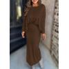 imagePRETTYGARDEN Womens Fall 2025 Two Piece Matching Skirt Sets Long Sleeve Tops Maxi Long Slit Bodycon Skirts Vacation OutfitsBrown