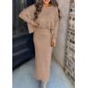 imagePRETTYGARDEN Womens Fall 2025 Two Piece Matching Skirt Sets Long Sleeve Tops Maxi Long Slit Bodycon Skirts Vacation OutfitsKhaki