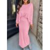 imagePRETTYGARDEN Womens Fall 2025 Two Piece Matching Skirt Sets Long Sleeve Tops Maxi Long Slit Bodycon Skirts Vacation OutfitsPink