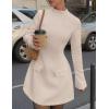 imagePRETTYGARDEN Womens Long Sleeve Mini Dress 2025 Fall Bodycon Mock Neck Elegant Business Work Party Short DressesBeige Apricot