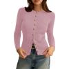 imagePRETTYGARDEN Womens 2025 Fall Cardigan Sweaters Lightweight Long Sleeve Button up Ribbed Knit Tops Winter Fashion ClothesPink