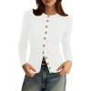 imagePRETTYGARDEN Womens 2025 Fall Cardigan Sweaters Lightweight Long Sleeve Button up Ribbed Knit Tops Winter Fashion ClothesWhite