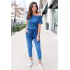 imagePRETTYGARDEN Jumpsuits for Women 2025 Dressy Casual Off Shoulder Romper Outfits Spring Vacation Travel Summer Lounge ClothesGrey Blue