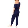imagePRETTYGARDEN Jumpsuits for Women 2025 Dressy Casual Off Shoulder Romper Outfits Spring Vacation Travel Summer Lounge ClothesNavy