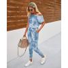 imagePRETTYGARDEN Jumpsuits for Women 2025 Dressy Casual Off Shoulder Romper Outfits Spring Vacation Travel Summer Lounge ClothesTie Dyeblue