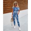 imagePRETTYGARDEN Jumpsuits for Women 2025 Dressy Casual Off Shoulder Romper Outfits Spring Vacation Travel Summer Lounge ClothesTie Dyedark Blue