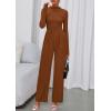 imagePRETTYGARDEN Long Sleeve Jumpsuit for Women Dressy Casual 2025 One Piece Mock Neck Jumpsuits Rompers Fall Outfits Pockets BrownSmall