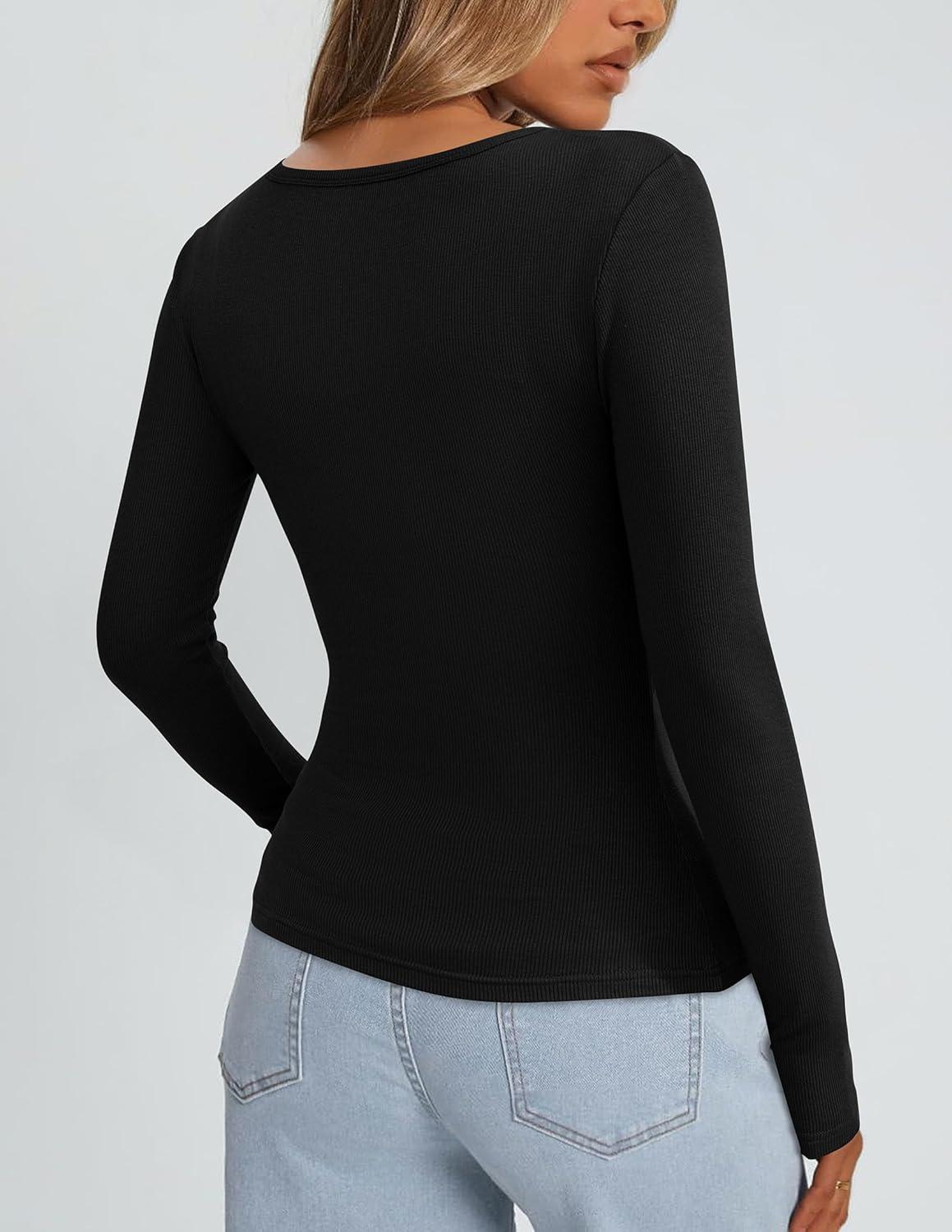 imagePRETTYGARDEN Womens Long Sleeve Tops Fall Clothes 2025 Scoop Neck Ribbed Knit Basic Tees Shirts Going Out Trendy OutfitsBlack