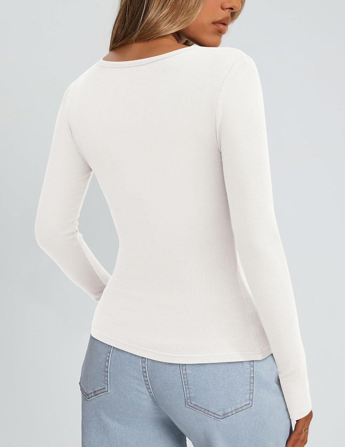 imagePRETTYGARDEN Womens Long Sleeve Tops Fall Clothes 2025 Scoop Neck Ribbed Knit Basic Tees Shirts Going Out Trendy OutfitsWhite