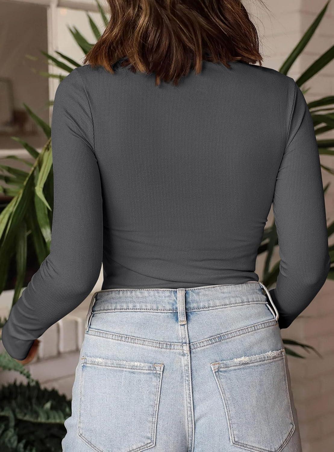 imagePRETTYGARDEN Womens Turtleneck Long Sleeve Shirts 2025 Fall Basic Tees Ribbed Fitted Tops Thermal Layering Knit Top ClothesDark Grey