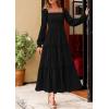 imagePRETTYGARDEN Fall Dresses for Women 2025 Casual Long Sleeve Smocked Ruffle Flowy Elegant Wedding Guest Maxi Dress PocketsBlack