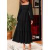imagePRETTYGARDEN Fall Dresses for Women 2025 Casual Long Sleeve Smocked Ruffle Flowy Elegant Wedding Guest Maxi Dress PocketsBlack