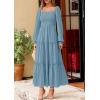imagePRETTYGARDEN Fall Dresses for Women 2025 Casual Long Sleeve Smocked Ruffle Flowy Elegant Wedding Guest Maxi Dress PocketsDusty Blue