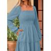 imagePRETTYGARDEN Fall Dresses for Women 2025 Casual Long Sleeve Smocked Ruffle Flowy Elegant Wedding Guest Maxi Dress PocketsDusty Blue