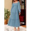 imagePRETTYGARDEN Fall Dresses for Women 2025 Casual Long Sleeve Smocked Ruffle Flowy Elegant Wedding Guest Maxi Dress PocketsDusty Blue