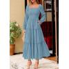 imagePRETTYGARDEN Fall Dresses for Women 2025 Casual Long Sleeve Smocked Ruffle Flowy Elegant Wedding Guest Maxi Dress PocketsDusty Blue