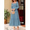 imagePRETTYGARDEN Fall Dresses for Women 2025 Casual Long Sleeve Smocked Ruffle Flowy Elegant Wedding Guest Maxi Dress PocketsDusty Blue