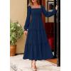 imagePRETTYGARDEN Fall Dresses for Women 2025 Casual Long Sleeve Smocked Ruffle Flowy Elegant Wedding Guest Maxi Dress PocketsNavy Blue