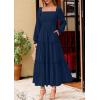 imagePRETTYGARDEN Fall Dresses for Women 2025 Casual Long Sleeve Smocked Ruffle Flowy Elegant Wedding Guest Maxi Dress PocketsNavy Blue