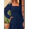 imagePRETTYGARDEN Fall Dresses for Women 2025 Casual Long Sleeve Smocked Ruffle Flowy Elegant Wedding Guest Maxi Dress PocketsNavy Blue