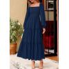 imagePRETTYGARDEN Fall Dresses for Women 2025 Casual Long Sleeve Smocked Ruffle Flowy Elegant Wedding Guest Maxi Dress PocketsNavy Blue