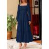 imagePRETTYGARDEN Fall Dresses for Women 2025 Casual Long Sleeve Smocked Ruffle Flowy Elegant Wedding Guest Maxi Dress PocketsNavy Blue