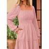 imagePRETTYGARDEN Fall Dresses for Women 2025 Casual Long Sleeve Smocked Ruffle Flowy Elegant Wedding Guest Maxi Dress PocketsPink