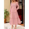 imagePRETTYGARDEN Fall Dresses for Women 2025 Casual Long Sleeve Smocked Ruffle Flowy Elegant Wedding Guest Maxi Dress PocketsPink