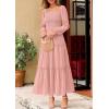 imagePRETTYGARDEN Fall Dresses for Women 2025 Casual Long Sleeve Smocked Ruffle Flowy Elegant Wedding Guest Maxi Dress PocketsPink