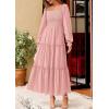 imagePRETTYGARDEN Fall Dresses for Women 2025 Casual Long Sleeve Smocked Ruffle Flowy Elegant Wedding Guest Maxi Dress PocketsPink