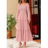imagePRETTYGARDEN Fall Dresses for Women 2025 Casual Long Sleeve Smocked Ruffle Flowy Elegant Wedding Guest Maxi Dress PocketsPink