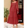 imagePRETTYGARDEN Fall Dresses for Women 2025 Casual Long Sleeve Smocked Ruffle Flowy Elegant Wedding Guest Maxi Dress PocketsRed