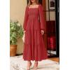 imagePRETTYGARDEN Fall Dresses for Women 2025 Casual Long Sleeve Smocked Ruffle Flowy Elegant Wedding Guest Maxi Dress PocketsRed