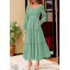 imagePRETTYGARDEN Fall Dresses for Women 2025 Casual Long Sleeve Smocked Ruffle Flowy Elegant Wedding Guest Maxi Dress PocketsSage Green