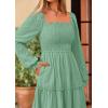 imagePRETTYGARDEN Fall Dresses for Women 2025 Casual Long Sleeve Smocked Ruffle Flowy Elegant Wedding Guest Maxi Dress PocketsSage Green