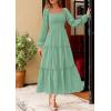 imagePRETTYGARDEN Fall Dresses for Women 2025 Casual Long Sleeve Smocked Ruffle Flowy Elegant Wedding Guest Maxi Dress PocketsSage Green