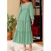 imagePRETTYGARDEN Fall Dresses for Women 2025 Casual Long Sleeve Smocked Ruffle Flowy Elegant Wedding Guest Maxi Dress PocketsSage Green